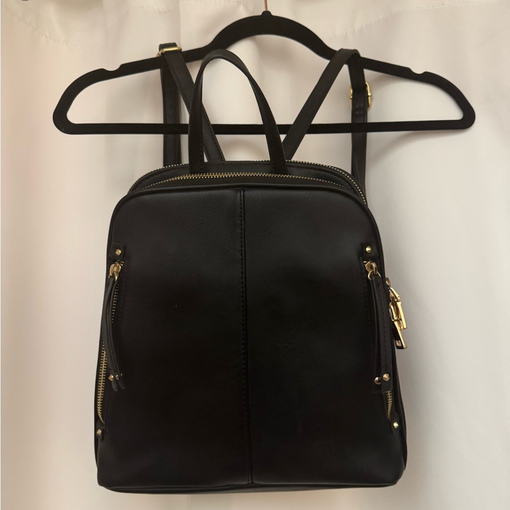 INC Black Faux Leather Backpack